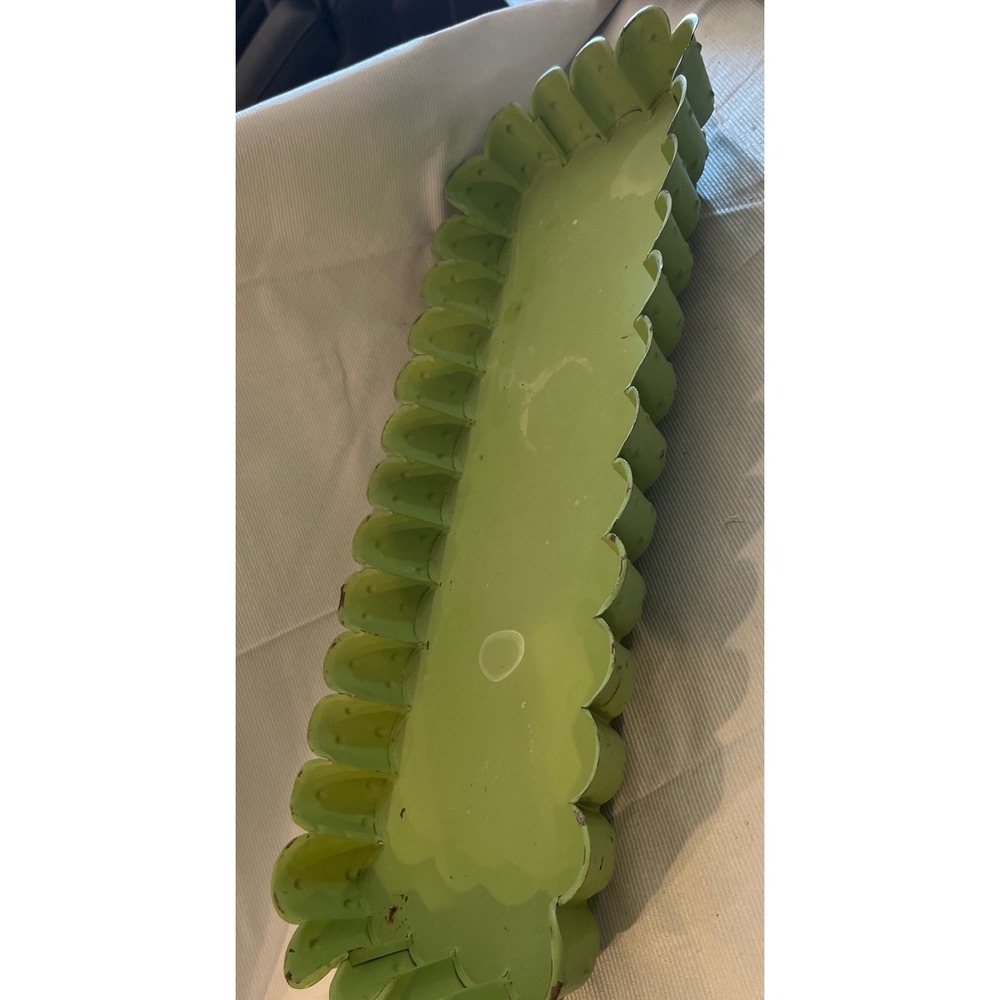 Vintage Chartreuse Green Scalloped Metal Tray Long Rectangular Centerpiece 17in